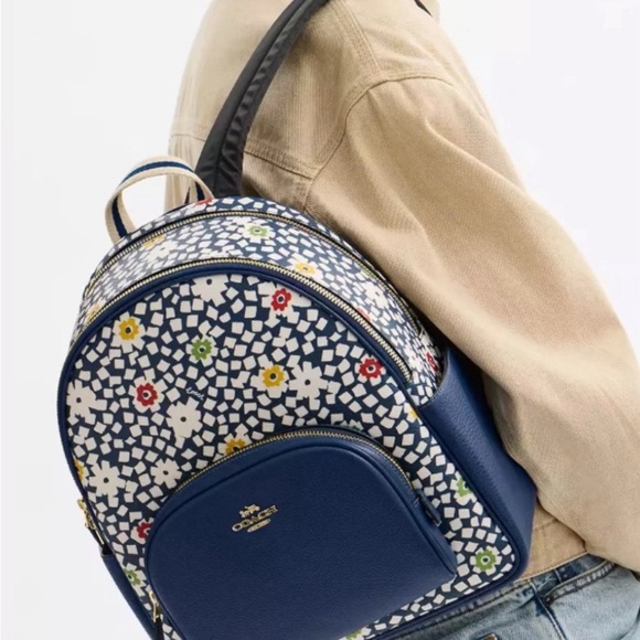NWT Coach Court Backpack In Flower Pot Print Deep Blue Leather CBM23 - Picture 2 of 6
